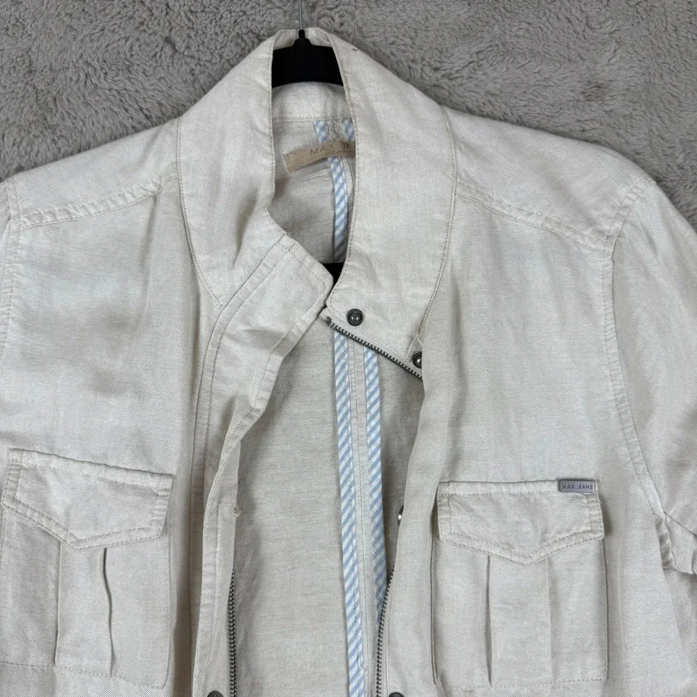 Max Jeans Utility Jacket‎ Lightweight Drawstring Waist Beige Linen Blend M
